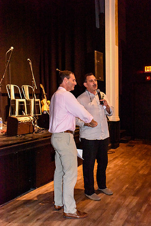Mark Snider, restorer of the theaters, and Richard Paradise, manager of the theaters.