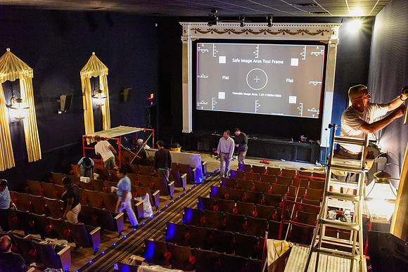 Day before opening, May 28, 2015: Test projection; Mark Snider supervising.
