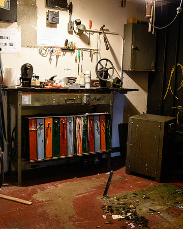 Week 1: Projection room with old workbench, tools and canisters (April 20, 2015)