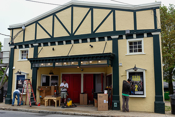 Day before opening, May 28, 2015: Finishing touches to front facade.