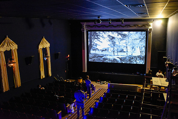 Day before opening, May 28, 2015: Test screening with historic MV movie. Mark Snider overseeing.