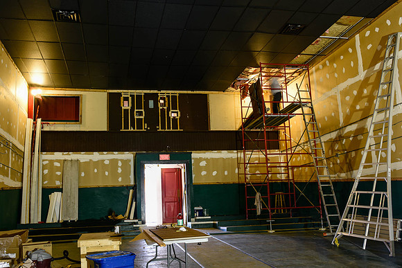 Week 2: Installation of the new ceiling. Original ceiling visible at right edge. (April 30, 2015)