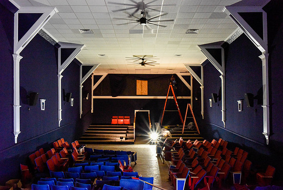 Week 8: View from stage: new partition at front of balcony (June 10, 2015)